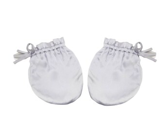 Gants anti-rayures 100 % soie de mûrier Millies™ pour tout-petits Mitaines de luxe pour enfants double épaisseur en soie hypoallergénique eczéma - [Gris argent]