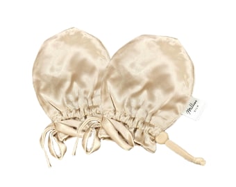 Millies™ BABY Silk Anti-Scratch 100% Mulberry Silk Adorable ADJUSTABLE Gloves Mittens New-born Infant Luxury Hypoallergenic - [Champagne]