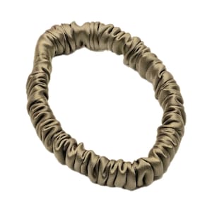100% Mulberry Silk Slim Skinnies Skinny Scrunchies Scrunchie - Premium Grade 6A 22 Momme Silk Luxury Hair Ties - Khaki