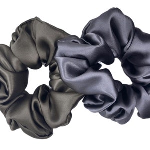 MILLIES | 100% Mulberry Silk Mid Size Scrunchie - Silky Soft Frizzy Curly Hair Premium Grade. 22 Momme Luxury Hair Ties - Charcoal & Navy