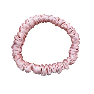 MILLIES™ 100% Mulberry Silk Slim Skinny Skinnies Scrunchies - Premium Grade 6A 22 Momme Luxury Silk Hair Ties - Pink