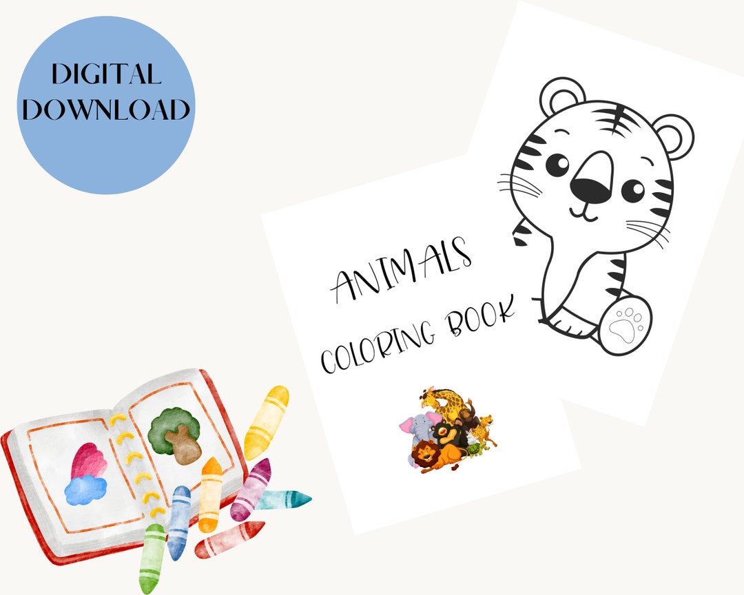 15 PAGES- Animals Coloring Book-toddler Activity Book - Holidays, Party ...