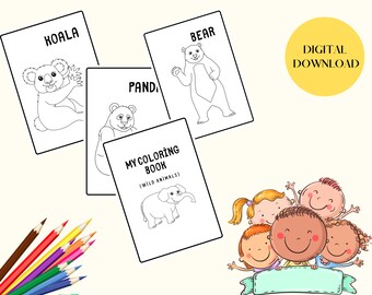 13 PAGES-animals coloring book-Toddler activity book - holidays, party activities-DIGITAL DOWNLOAD -A4,A5, half and letter size