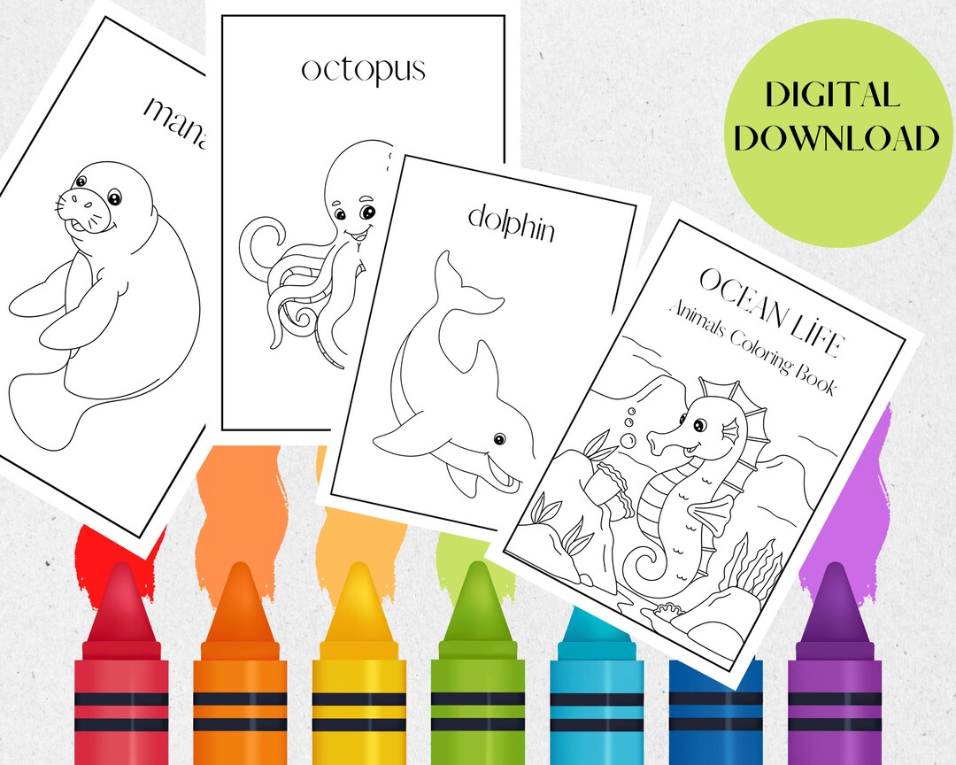 22 PAGES Ocean Life Animals Coloring Book - Toddler Activity Book ...