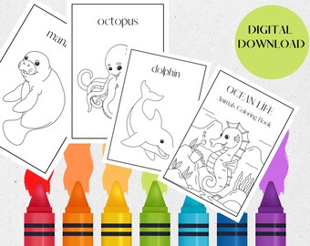 22 PAGES Ocean life animals coloring book - Toddler activity book - holidays, party activities-DIGITAL DOWNLOAD -A4,A5, half and letter size