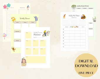 Kids Digital Planner, Meal Planner, To-do List, Weekly Planner and Weekly Summer Planner, Digital Planner - A4/A5/US Letter/Half Size