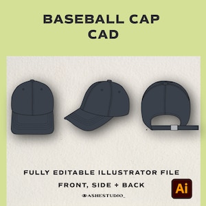 Baseball Cap CAD | Hat Adobe Illustrator | Ai Fashion CAD Templates | Accessories CAD | Fashion Flat Templates