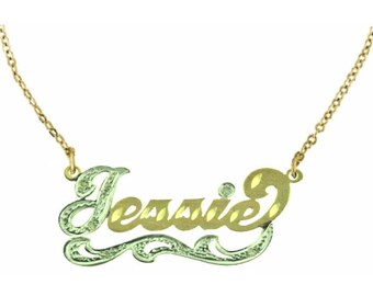 Personalized 13MM Nameplate Pendant Necklace Genuine Diamond 14K Yellow or 14K White Gold.  Special Order, Made to Order.