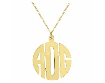 Monogram Pendant Necklace Personalized 25mm 14k Yellow or 14K White Gold / Special Order / Custom / Monogram