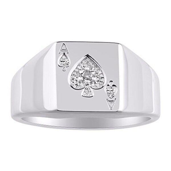 RYLOS Mens Rings Genuine Sparkling Diamonds Designer Lucky Ace of Spades Poker Ring For Men Sizes 6-13 Mens Jewelry 14K Gold or .925 Silver