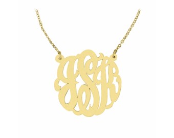 Monogram Pendant Necklace Personalized 35mm 14k Yellow or 14K White Gold.  Special Order, Made to Order. Large