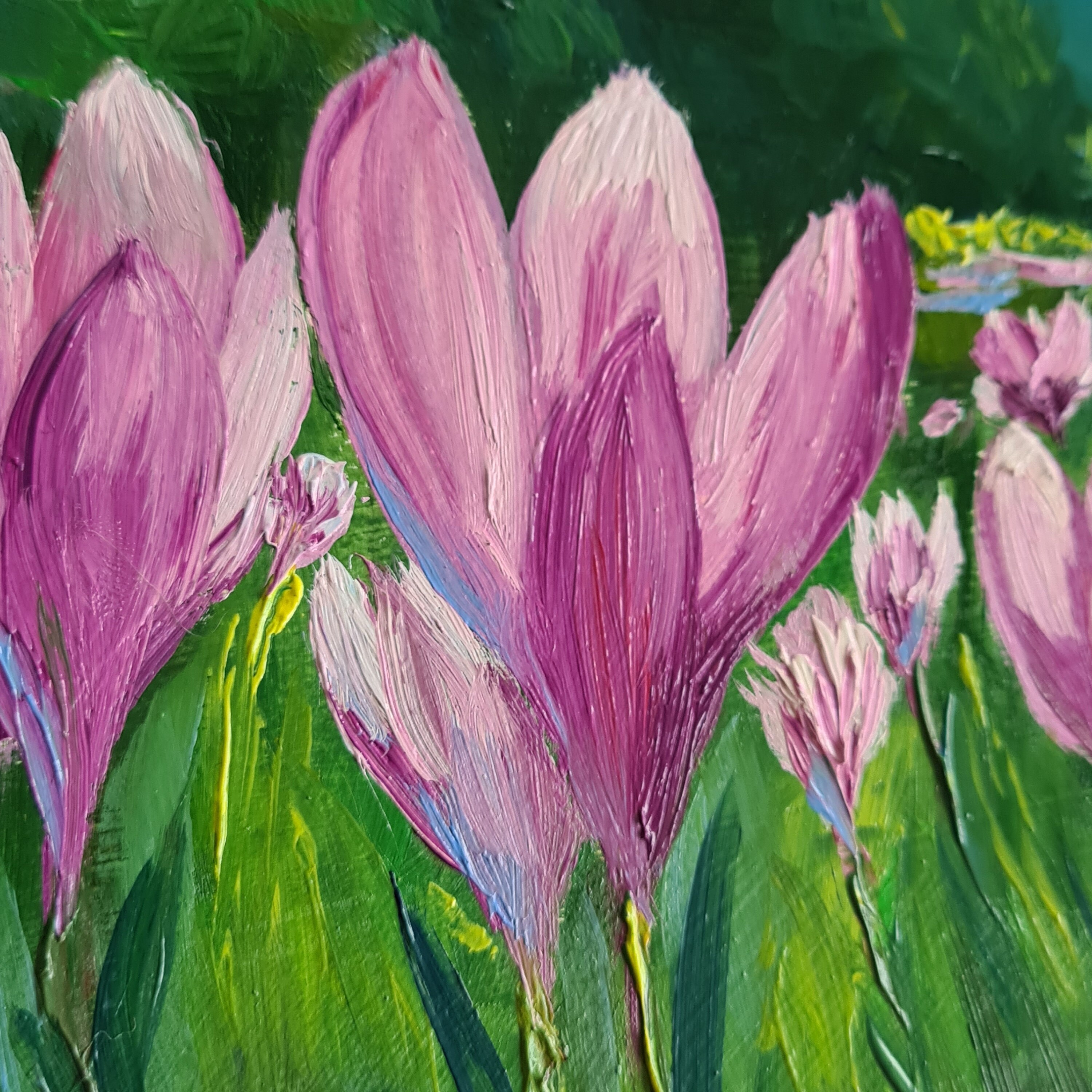 Crocus flowers Original Oil Painting Meadow Painting Mountain Etsy