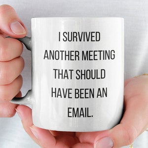 Funny Office Mug / Office Banter / I Survived Another Meeting That Should Have Been An Email 11oz Mug