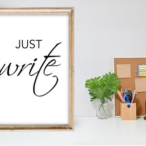 Author print decor, Just write |Writers Quote | Writer quote wall art |