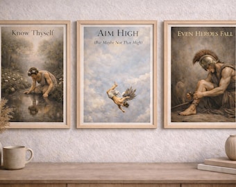 Greek Mythology Art Print Set – Icarus, Narcissus, Achilles (11x14 Inches, Set of 3)