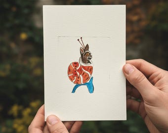 Medieval Snail Cat Fine Art Print Whimsical Manuscript Art