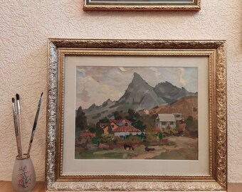 Dipinto ad olio di paesaggio, opera d'arte originale d'epoca di paesaggio ucraino, belle arti, artista ucraino, pezzo unico
