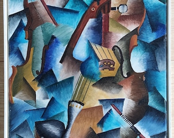 Cubism oil painting,Original absract Vintage Modernism artwork,European art,Abstract artist,One of kind