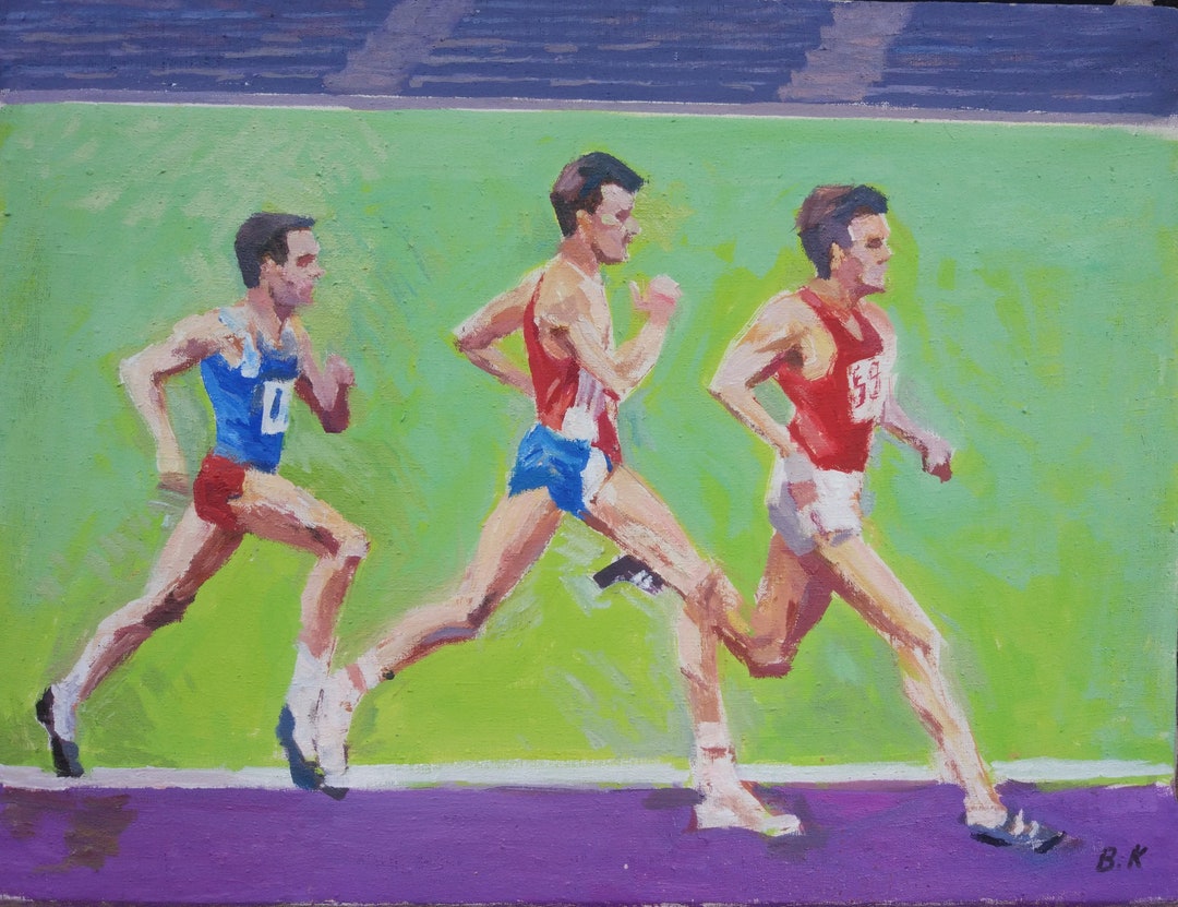 Sport Oil Painting Original Vintage USSR Running Socrealism Etsy