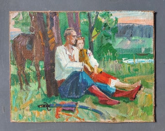 Original oil Painting,Vintage Genre painting,Cossack Artwork,Ukrainian Artist,One of kind