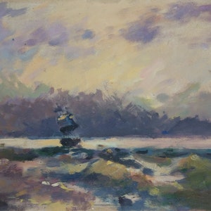 Original oil Painting, Landscape,Vintage Fine art seascape Artwork,Ukrainian artist,One of kind