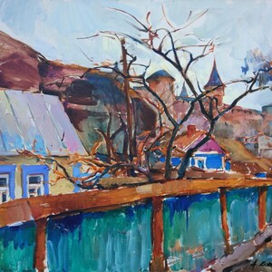 Vintage oil painting,Original Cityscape Landscape Artwork,Fine art painting,Ukrainian artist,One of kind