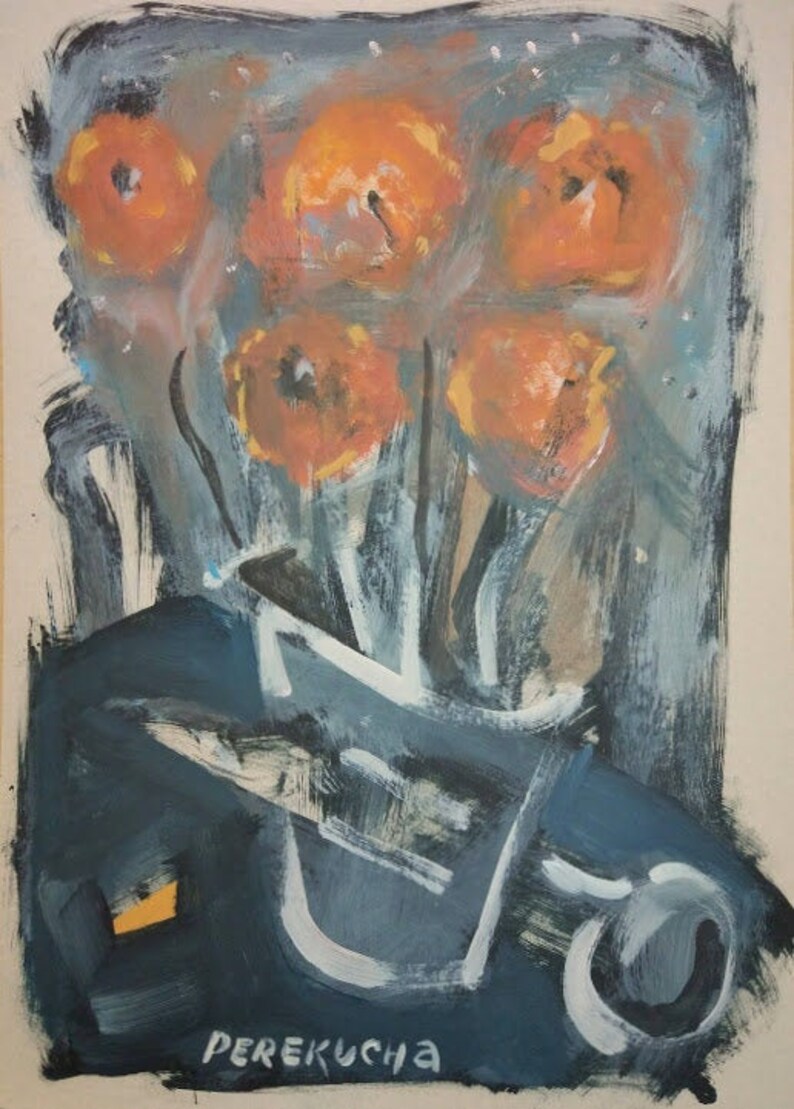 Original paintingStillife Flowers Picture ExpressionismMusic Art WorkArtist Perekucha