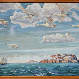 Original oil painting, framed vintage copy seascape artwork,ukrainian artist,one of kind