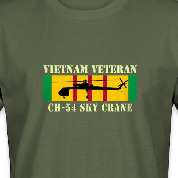 CH-54 TARHE Sky Crane Vietnam Veteran T-Shirt - Large Emblem - Veteran Owned Business