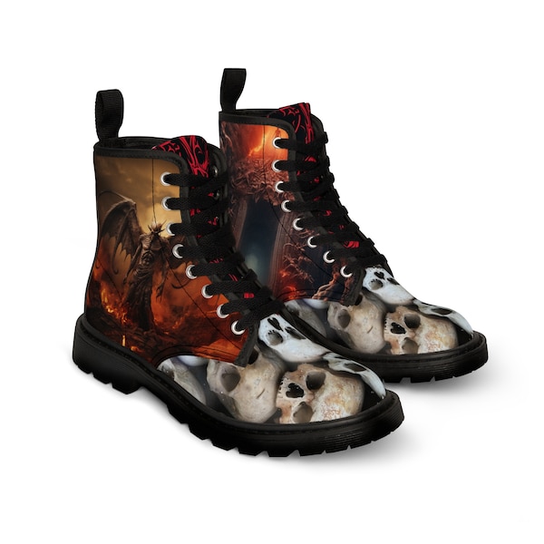 Men's Combat Boots, Gothic Canvas Boots, Goth Boots, Punk Skull Boots, Horror Combat Boots, Halloween Biker Boots, Devil Boots, Evil Boots