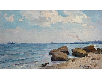 ウズベキスタンの村の絵画: ヴィンテージ印象派油絵、ベリャク、1977