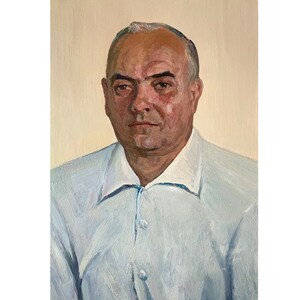 RETRATO MASCULINO Pintura al óleo original vintage de anciano del artista soviético ucraniano Safargalin 1963 obra de arte impresionista decoración del hogar única