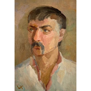 RETRATO DE HOMBRE VINTAGE Pintura al óleo original Arte masculino joven y guapo del artista ucraniano soviético Kolesnik V.V. Decoración única impresionista de los años 80