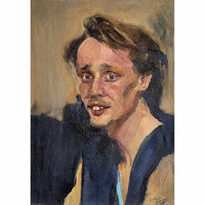 RETRATO DE HOMBRE ANTIGUO Pintura masculina en lienzo vintage arte al óleo original artista soviético ucraniano Zaharov 1976 obra de arte impresionista única arte de niño