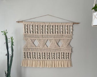 Hourglass Macrame Wall Hanging: Boho Tapestry with Wooden Dowel