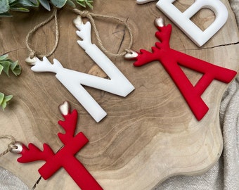 Reindeer initials | Antler letters | Christmas ornament | Christmas tree decor | Present Toppers | Christmas baubles | initial baubles |