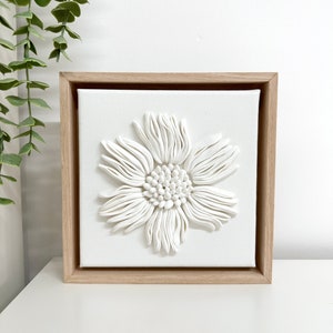 3D Abstract Flower Art | Framed Canvas Art | Modern Clay Flower Art | Neutral Texture Canvas Art | Handmade Wall Art | Small Framed Art