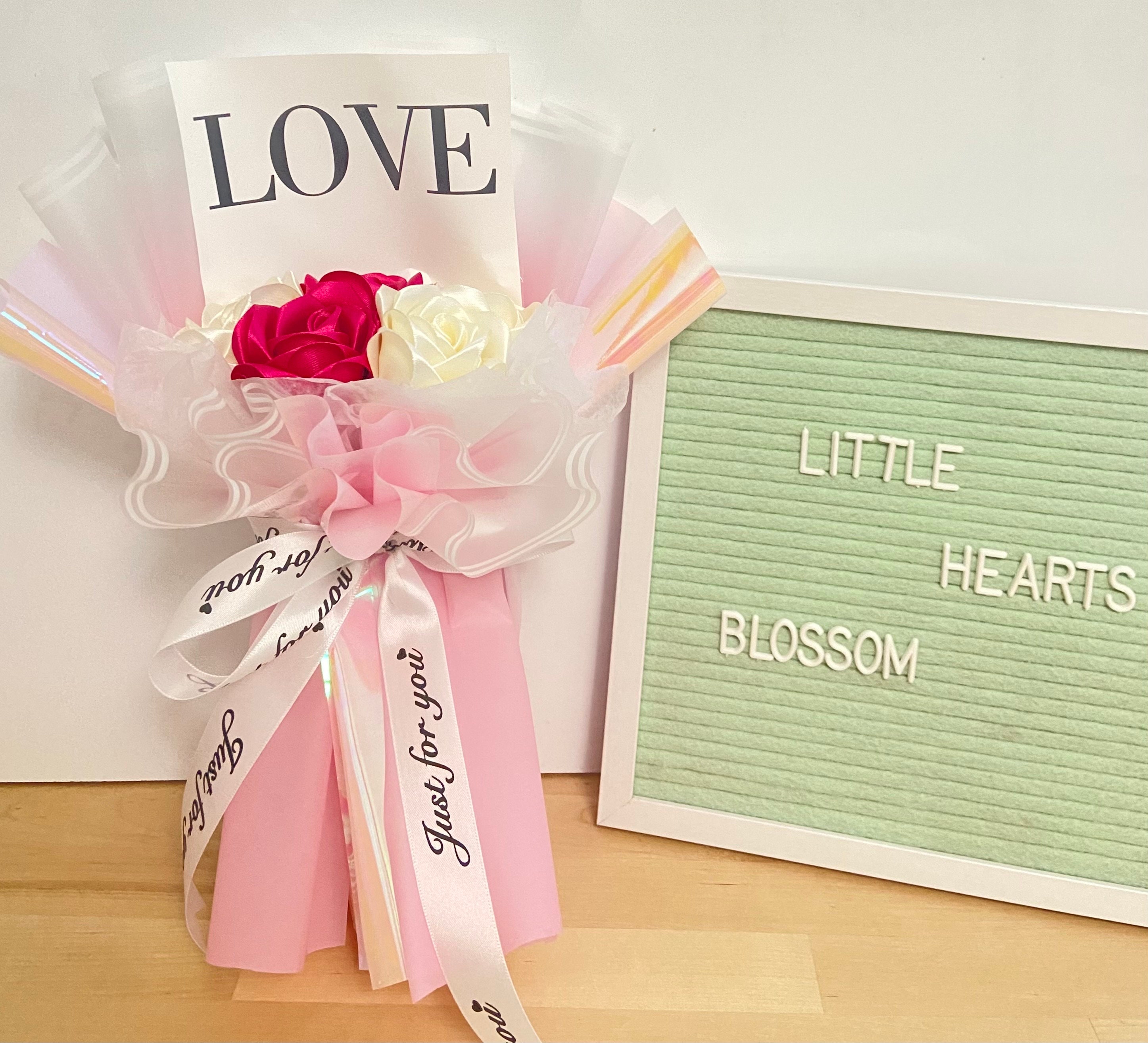 5 Roses Bouquet, Mini Satin Ribbon Bouquet, Never Fade Rose