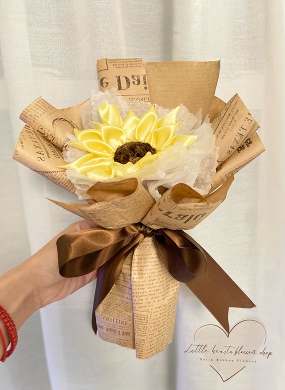 Sunflower Bouquet , Mini Satin Ribbon Bouquet, Never Fade Bouquet, Single  Bouquet, Mini Bouquet, Valentine Gift, Artificial Flower 