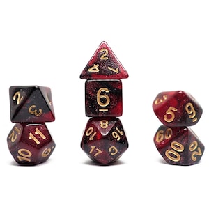 Pesadelo | Dados Dark Red Star Galaxy Nebula Dados Poliédricos Multicoloridos Glitter Jogos de Mesa Pathfinder Dungeons and Dragons