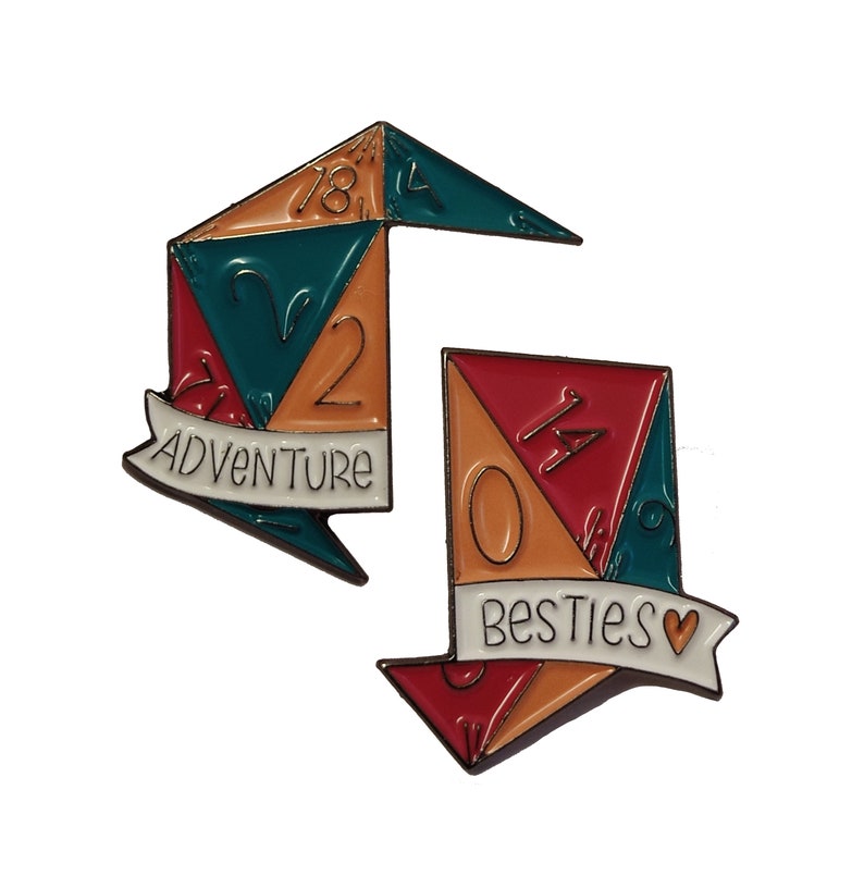 D&D Dungeons and Dragons Adventure Badge Adventure Besties Besty Fellowship Due Double Enamel Pin Brooch Critical Role Gifts for Geeks image 1