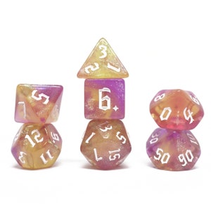 Enchanted Brew | Alchemist Dungeons and Dragons D&D Dice Set Orange Pink Purple Starry Sparkly Glitter Polyhedral Galaxy Dice Critical Role