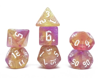 Enchanted Brew | Alchemist Dungeons and Dragons D&D Dice Set Orange Pink Purple Starry Sparkly Glitter Polyhedral Galaxy Dice Critical Role