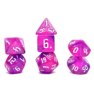 Starfire | Alchemist Dungeons and Dragons D&D Dice Set Purple Energy Spell Starry Sparkly Glitter Polyhedral Galaxy Dice Critical Role