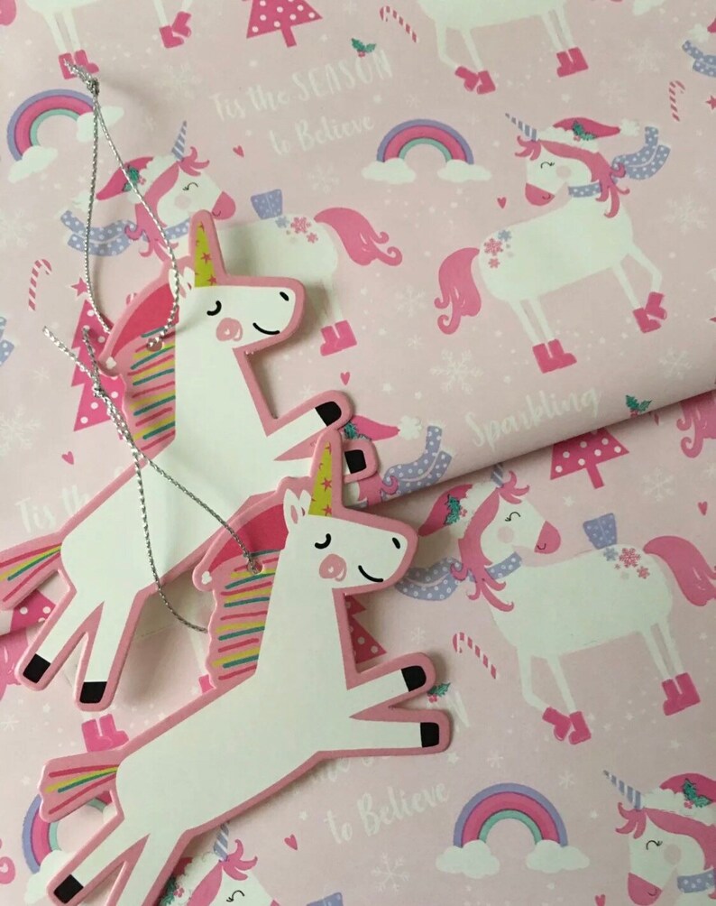 C5 Christmas Unicorns Pink Gift Wrap Wrapping Paper 2 Sheets & Etsy