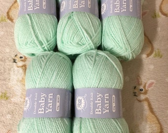 Bundle 5 x 50g Baby Soft DK Balls Wool Yarn Knitting Crochet Light Mint Green Colour Simply Create Machine Washable 4mm Needles