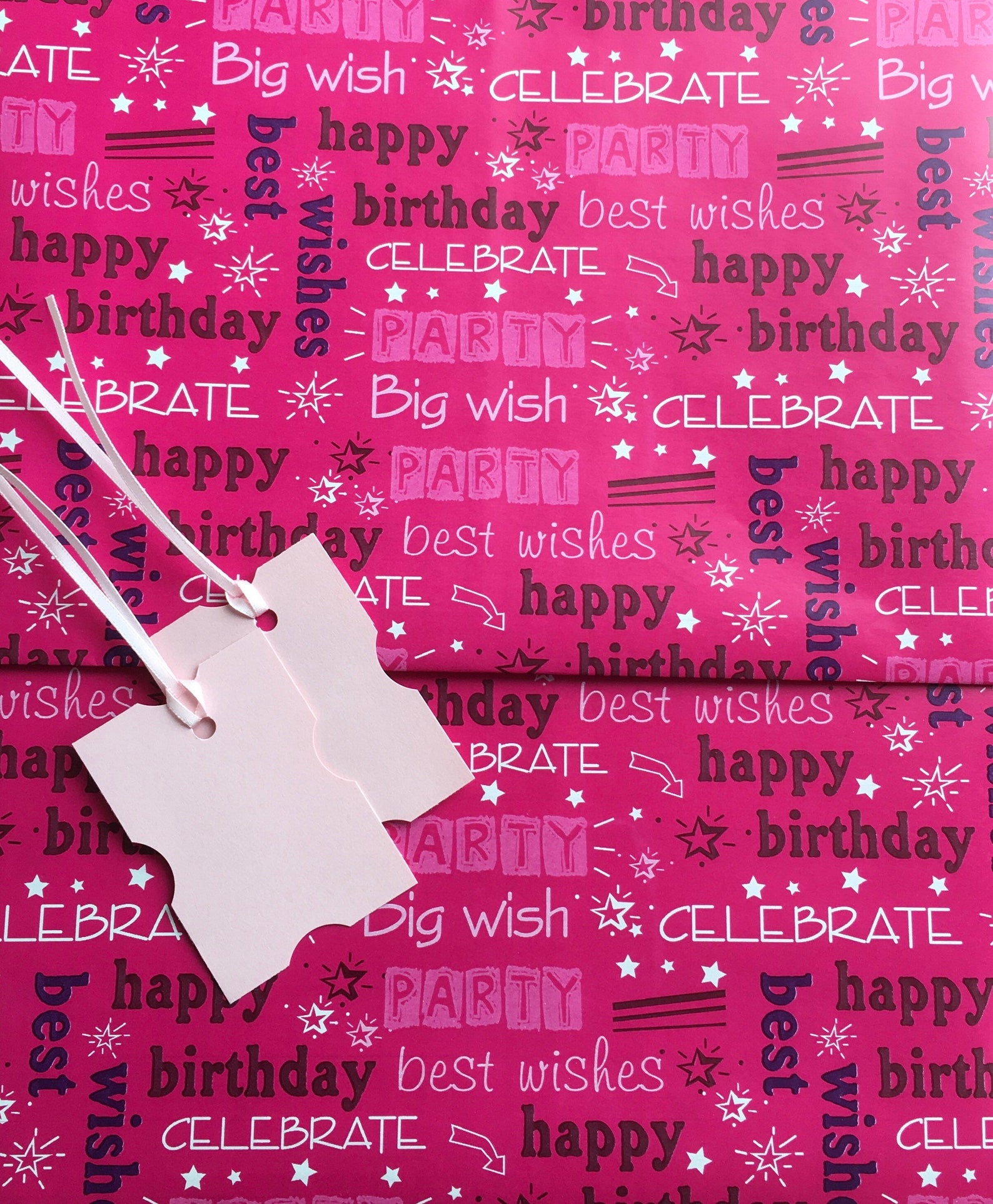 Pink Happy Birthday Gift Wrap Wrapping Paper 2 Sheets 2 Tags Etsy
