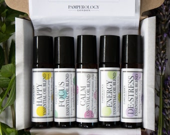 x5 Aromatherapy Roller Gift Set | Essential Oil Set | Wellbeing Pamper Gift | Self Care Kit | Birthday Gift Box | Thank You Gift