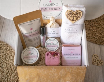 Luxury Calming Aromatherapy Pamper Box | Rose Pamper Hamper | Aromatherapy Gift | Hug in a Box | Birthday Gift | Thank You Gift