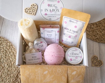 Luxury Calming Bath Set with Natural Loofah | Rose Pamper Box | Calm balm | Birthday Gift | Thank You Gift | Pamper Gift Box